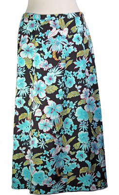 Low Price NEW Tropical Floral Print Full Length Maxi Skirt  Black w Blue Flowers  14