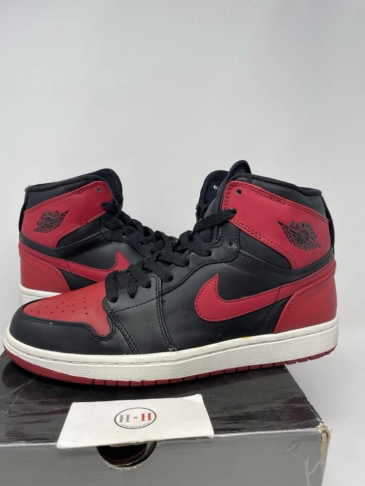 Air Jordan 1 Correa Alta Bred 2008 Talla 9 342132-061 Auténtico Raro Usado Aj1 Rojo  Foto 3 de 4