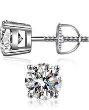 925 Solid Sterling Silver Screw Back Women's Studs Earrings 6MM Cubic Zirconia