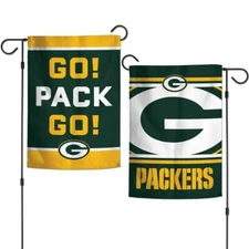 GREEN BAY PACKERS GO PACK GO! 12"X18" 2 SIDED GARDEN FLAG NEW WINCRAFT 👀 