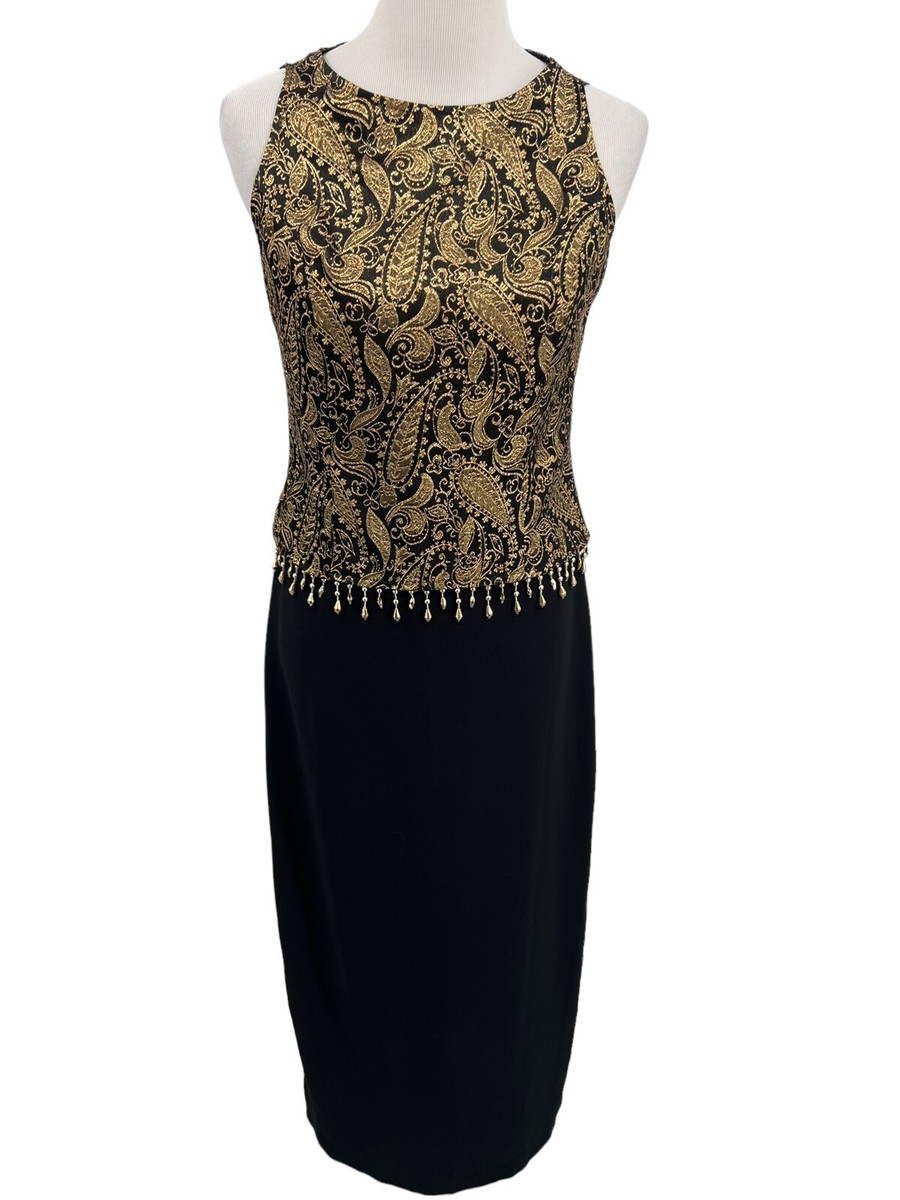 Joseph Ribkoff Couture Black Gold Brocade Maxi Sheath Formal Dress Womens  Sz 10 | eBay