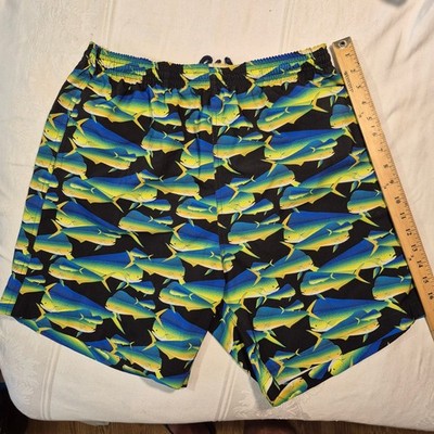 HOOK & TACKLE SWIM TRUNKS WOIH AOP MAHI DOLPHIN AND AMERICAN FLAG MADE IN USA L