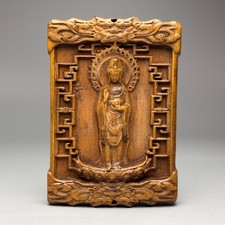 2.8'' China Exquisite Boxwood Hand-Carved Guanyin Kwan-yin Buddha Pendant W774