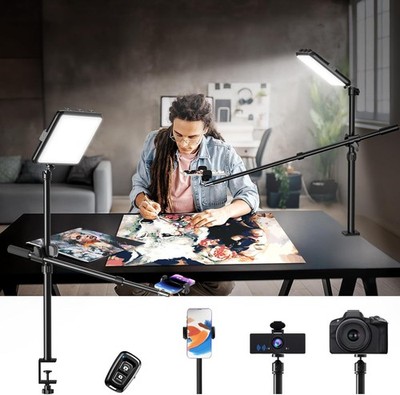 Ultra Bright Ring Light with Overhead Phone Camera Mount-Desk Clamp Key 12in