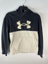 Under Armour Youth Large Hoodie Navy White Camo Logo Pullover Fleece Sweatshirt