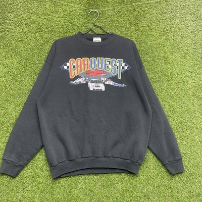 Vintage Nascar Sweatshirt Mens XL Car Quest Racing Automotive Black Crewneck 90s