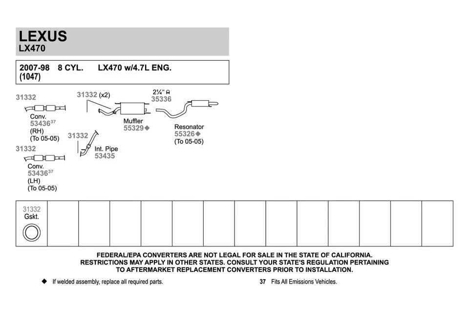 For Toyota Land Cruiser 99-07 Walker Aluminized Steel Exhaust Intermediate Pipe Foto 2 de 3