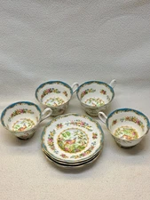 Royal Albert Bone China Chelsea Bird (4) Footed Cups & Saucers Excellent