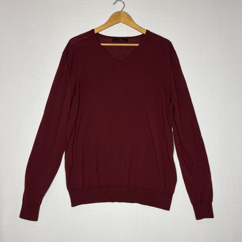 Carolina Herrera Merino Wool V Neck Maroon Mens Sweater Size XL