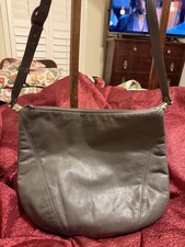 Etienne Aigner Gray Leather Hobo Shoulder Purse "A" Logo Buckle