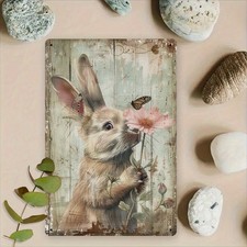 2D Rustic Easter Bunny Metal Sign Vintage Home Cafe Restaurant Garden Wall Decor