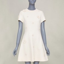 VALENTINO 2017 Bridal Crepe Couture ivory floral applique cocktail dress IT40 S