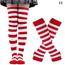 1Set Women Over Knee Long Stripe Printed Thigh High Striped Socks Gloves Fas