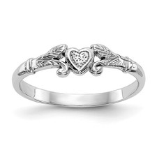 14K White Gold Textured Mini Heart Baby Ring Size 1