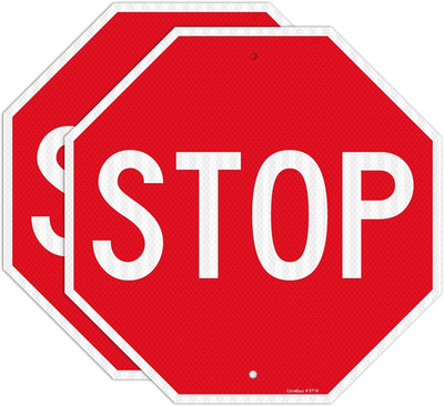 18'' Reflective Stop Signs - Rust-Free Aluminum, Waterproof, 2-Pack