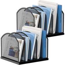 5Section Vertical Desktop Organizer Mesh File Folder Stand Sorter Black 2 PCS