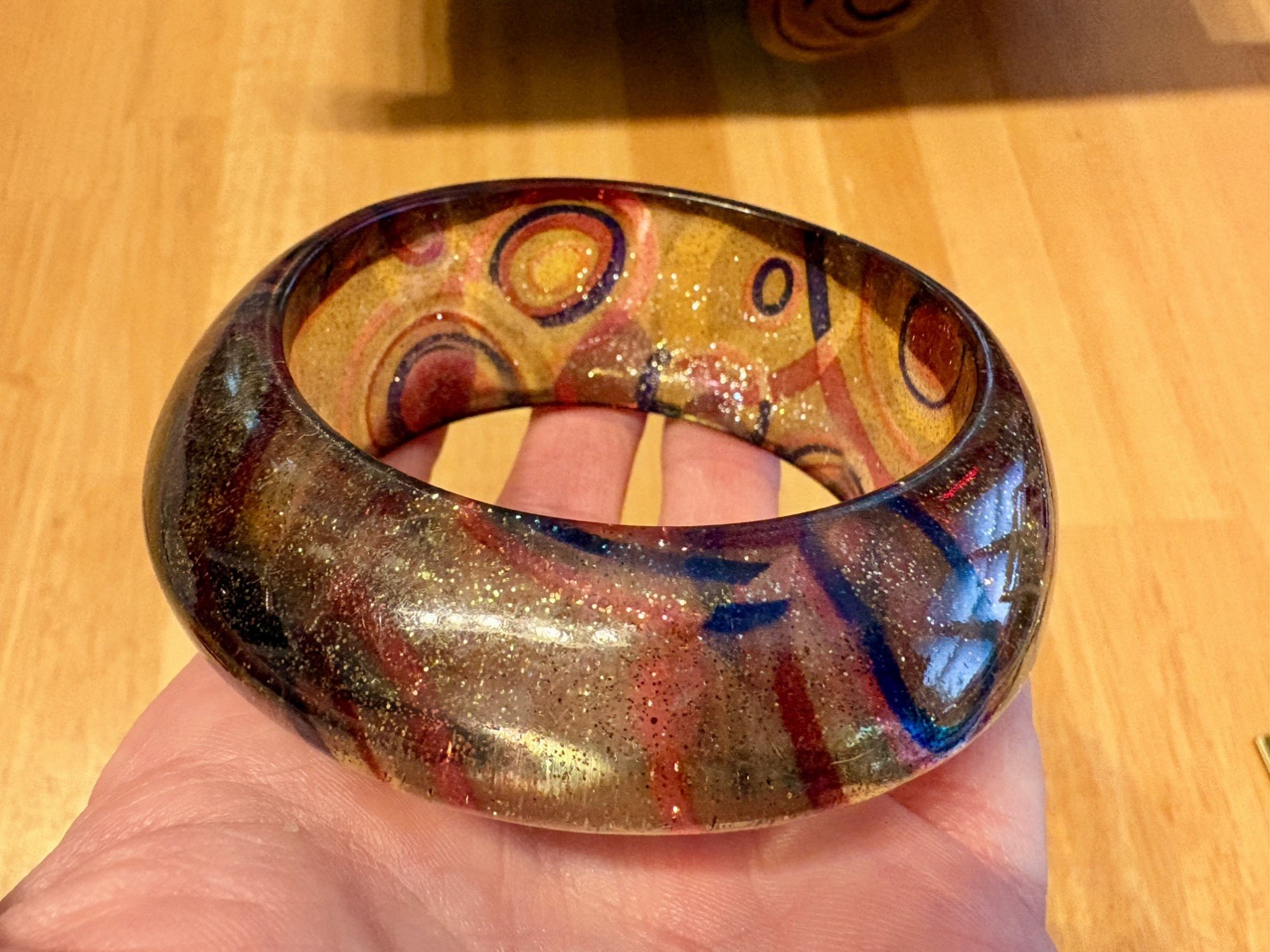 Wide Lucite Bangle Bracelet translucent yellow wi… - image 4