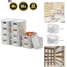 Plastic Storage Basket with Lids 10 Pack Stackable Storage Bins Containers