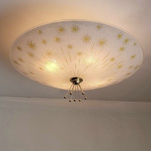 856c Vintage 50's 60s Ceiling Light Lamp Glass Fixture atomic mcm sputnik chair