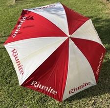 Vintage Riunite Wine Umbrella Textile Red White 48 Peerless USA Wood Handle