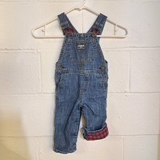 OshKosh B'gosh Denim Overalls 12 Months Blue Flannel Lined Carpenter Boys Girls