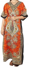 Women Polyester Kaftan Maxi Dress Beach Holiday Plus Hippy Gown Night Orange