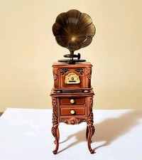 PLAYS REAL MUSIC Dollhouse Vintage Gramophone Phonograph 2pc Ornate Battery Incl