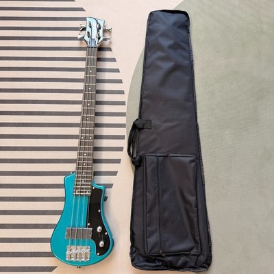 Mini Hofner 4 String Electric Bass Guitar  Metallic Blue Solid Body with Gig Bag