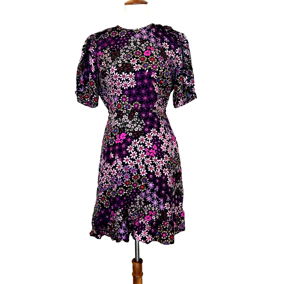 Mini Vestido Kate Spade Ajuste Floral Acampanado Talla 4 Seda Calado Diseñador Casa $428 Foto 4 de 4