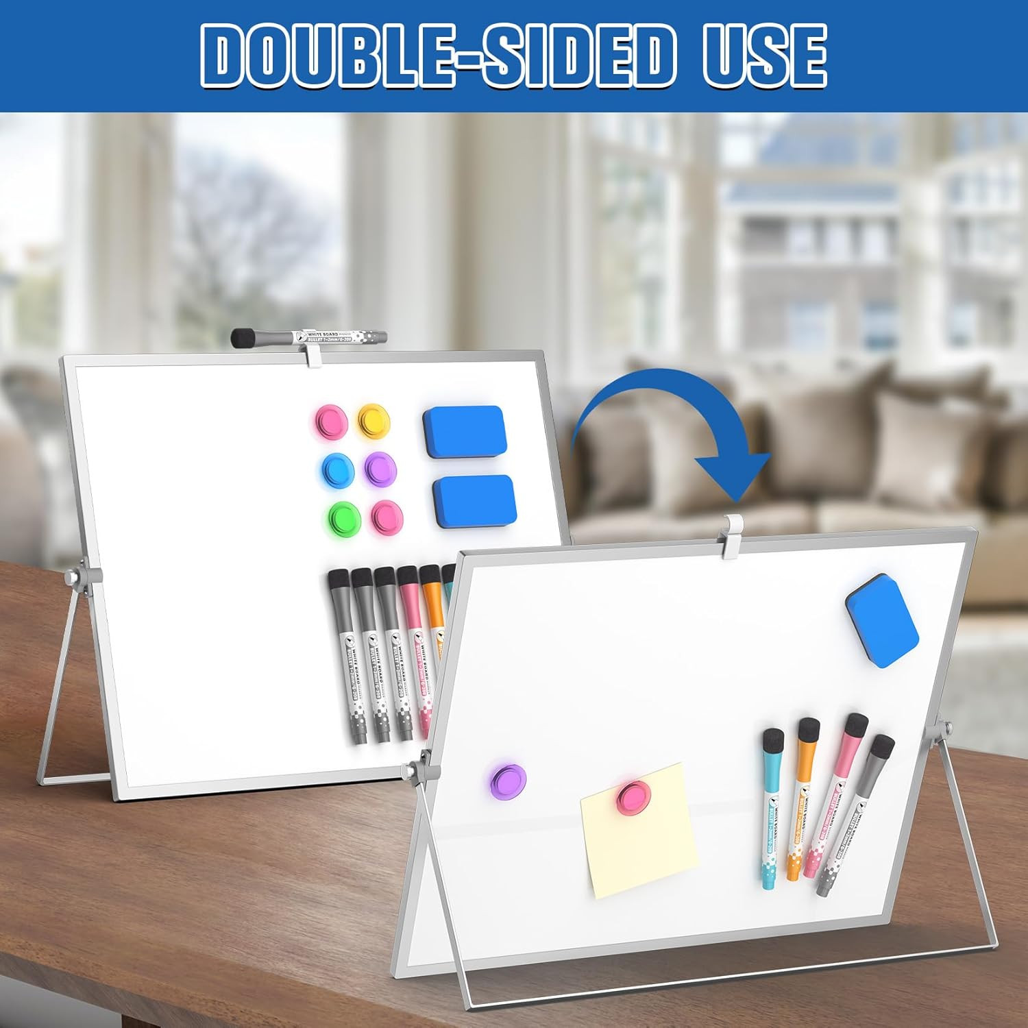 Magnetic Dry Erase Board with Stand, 18''X14'' Double-Sided White Board for Kids