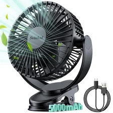 USB Personal Clip on Fan 5000mAh Battery Operated 6in, Type C, 3 Speed, 720° ...