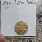 1908 Indian Head $2.50 Gold Quarter Eagle Coin, Business Strike, Philadelphia