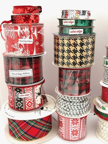 Huge Lot 65 Spools Holiday Christmas Craft Ribbon Some Wired Most New Uncut - Picture 6 of 14