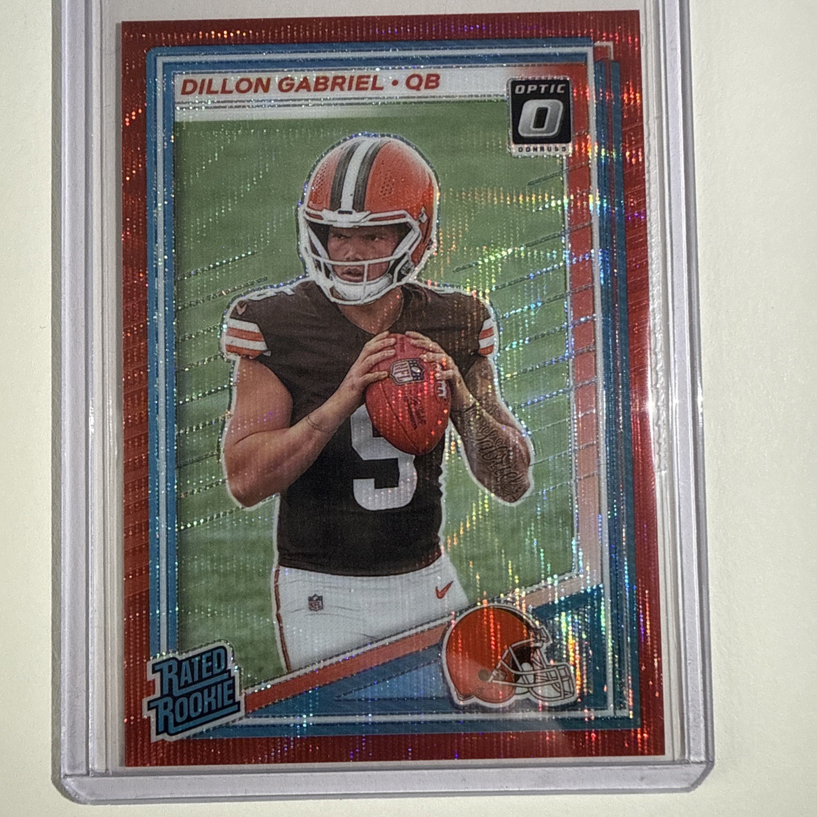 2025 Donruss Rated Rookie Dillon Gabriel #316 Optic Preview Red Wave Prizm (RC)