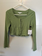 O Neill Raissa Solid Long Sleeve Cotton Crop Top Size S Green NEW NWT