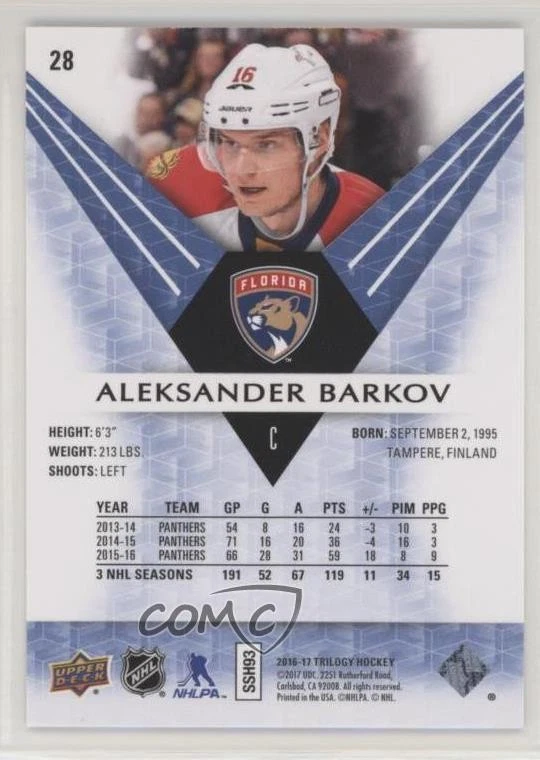 2016-17 Upper Deck Trilogy Blue /849 Aleksander Barkov #28 - Image 2 of 2