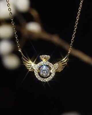 2Ct Lab Created Diamond Angel Wings Pendant 14K Yellow Gold Over Plated Silver