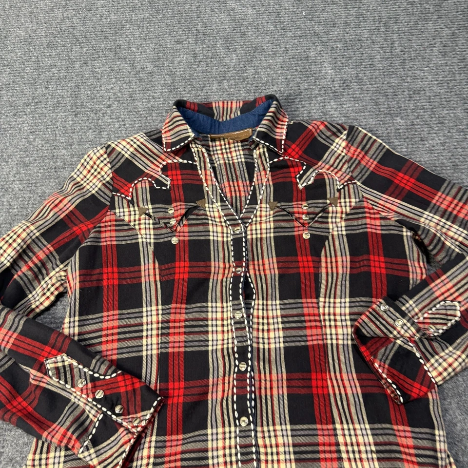 Camisa Doble D Rancho Mujer XL Roja Cuadros EE. UU. Bordada Perla A Presión VER NOTAS Foto 2 de 4