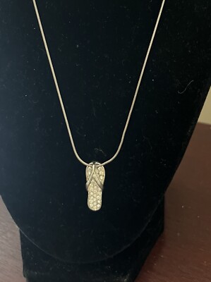 Vintage 925 18''Chain W/Sandal Flipflop Crystal Rhinestone Pendant