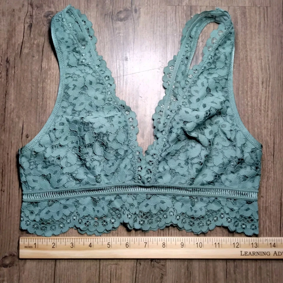 Victoria Secrets Green Bralette M Lacey Deep V Lined Romantic Floral Wireless - Image 4 of 4