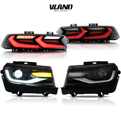 VLAND Headlights+Red Tail Lights For 2014-2015 Chevy Camaro FULL LED Front Rear