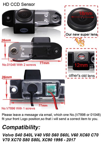HD Parking Rear view Car Camera for Volvo S40 S40L V40 V50 S60 S60L V60 XC60 C70 - Picture 2 of 8