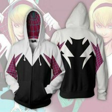 Spider Gwen Spiderman Hoodie Sweatshirt Cosplay Costume Zip Coat jacket Cool
