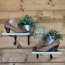 Crown Vintage Pleated Gathered Leather Block Peep Toe Brown Heels Shoe Sz 38 / 8