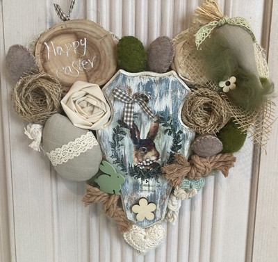 Handgefertigter Sisal Herz Deko Türkranz Türhänger Schild Hase Happy easter -339