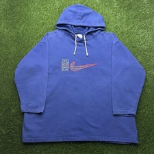 Vintage 90s Nike Hoodie Mens Large Navy Blue Embroidered Big Swoosh Bootleg