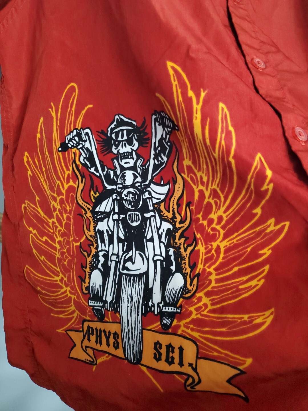 Phys Sci Button Up Skeleton Biker Graphic Shirt S… - image 3