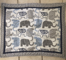 The Peanut Shell Elephant Crib Comforter Quilt White Blue Gray GUC