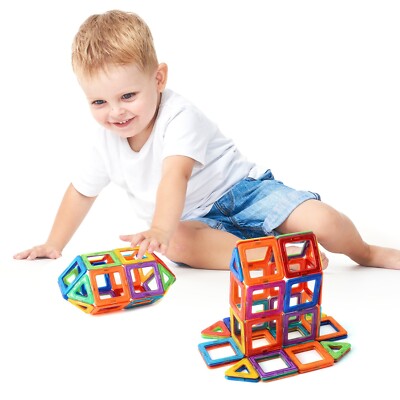 Magnetic Building Blocks Set   30 Colorful Tiles for Kids | STEM Education