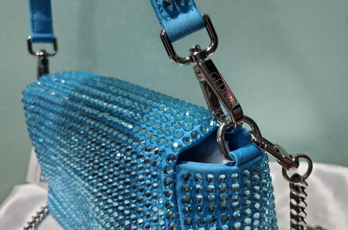 GEDEBE ハンドバッグ NWT GEDEBE My Love Blue Satin Strass Crystal Embellished